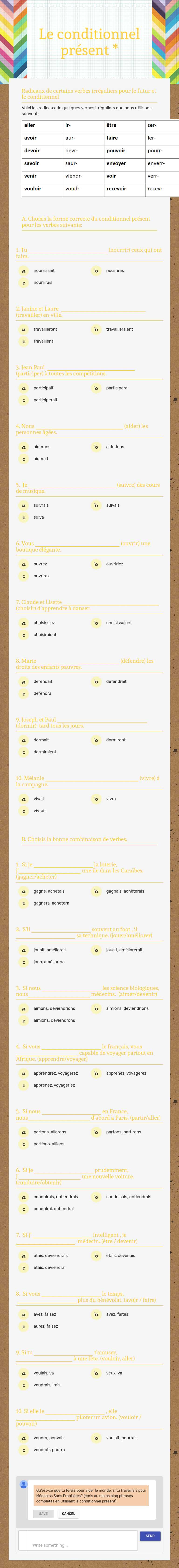 Le conditionnel présent * worksheet preview image