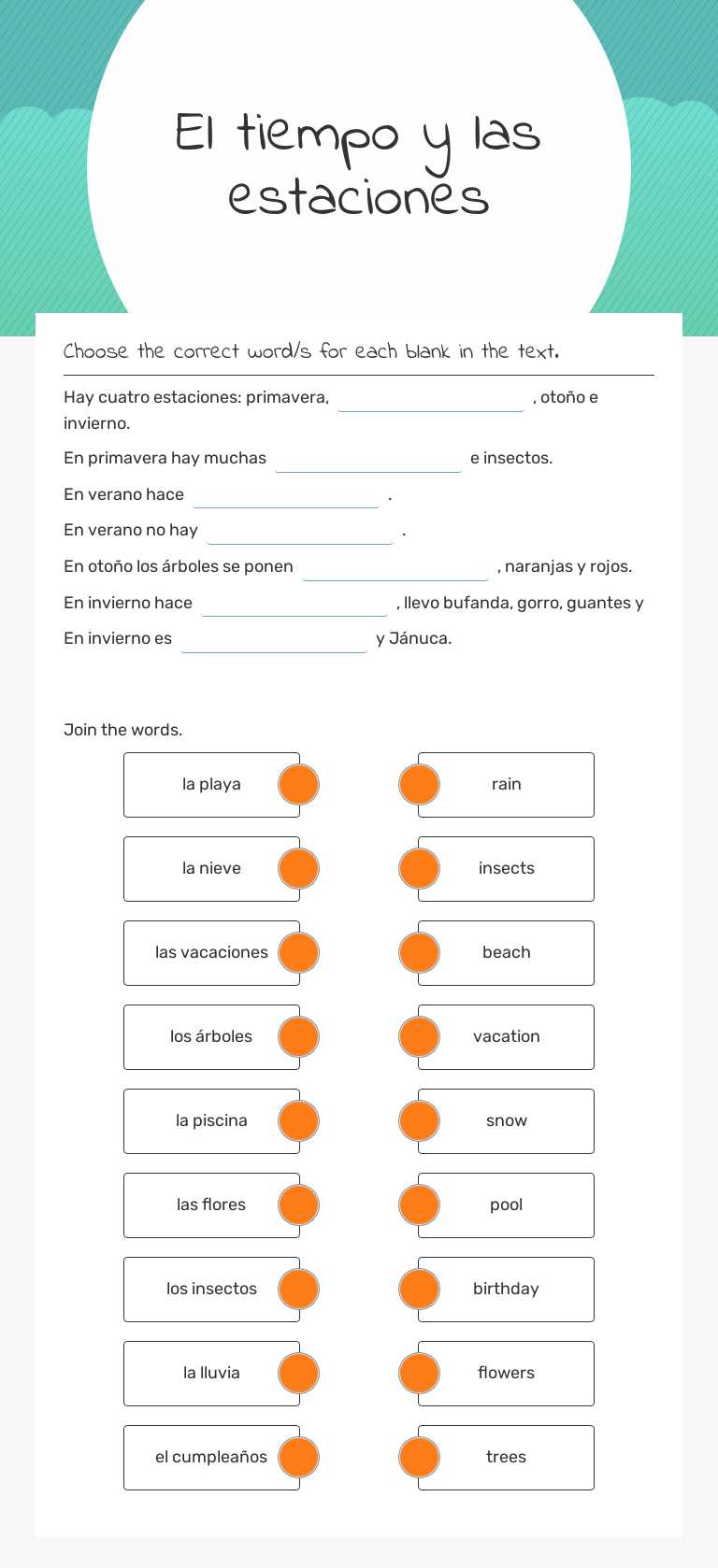 El tiempo  y las estaciones Grade 4 worksheet preview