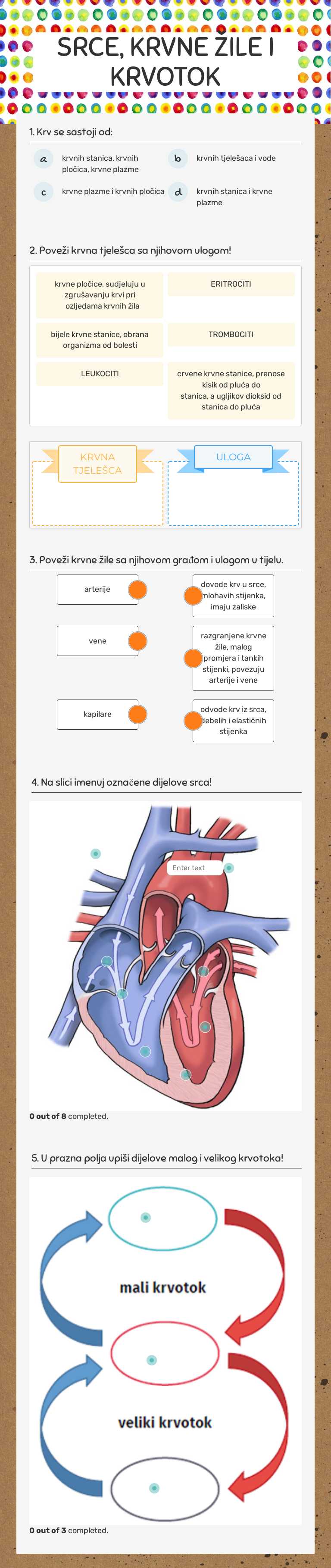 SRCE, KRVNE ŽILE I KRVOTOK worksheet preview image