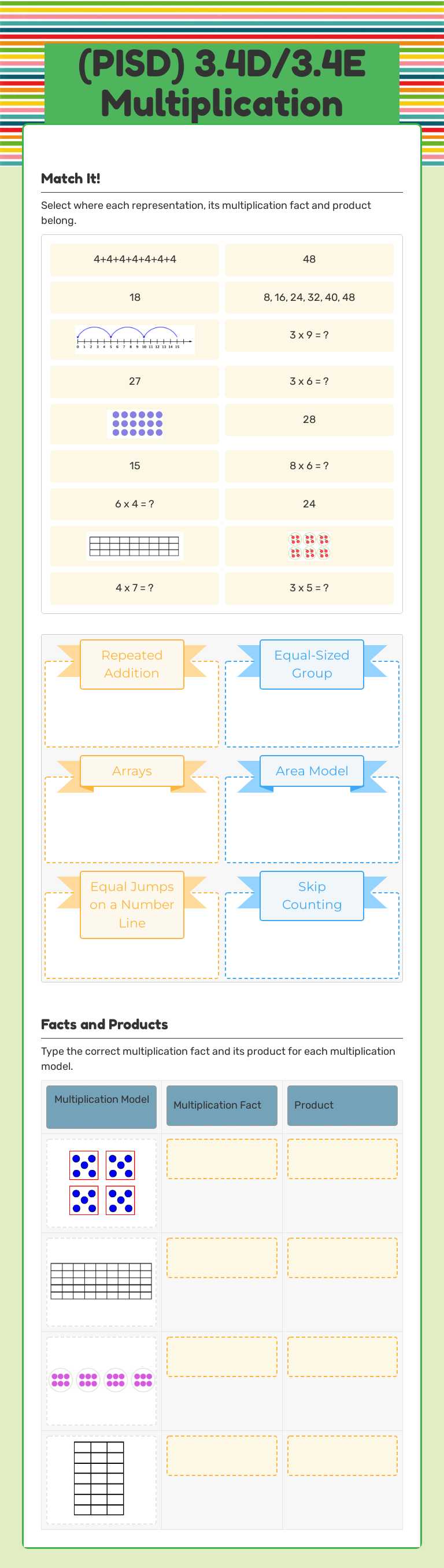 (PISD) 3.4D/3.4E Multiplication worksheet preview image