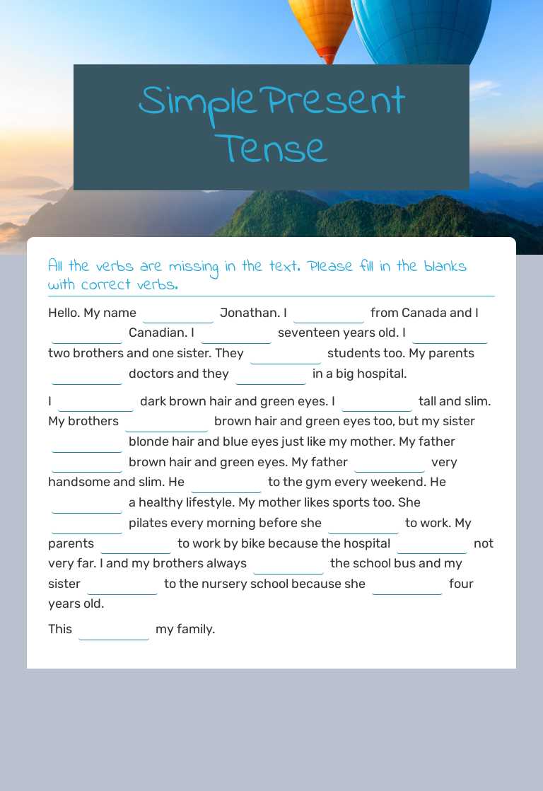 SimplePresent Tense worksheet preview image