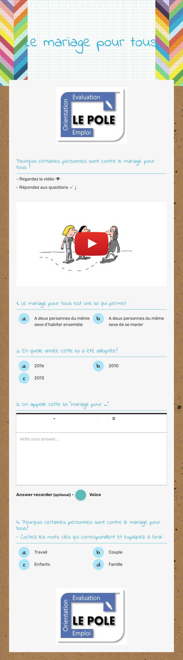 Le mariage pour tous worksheet preview image