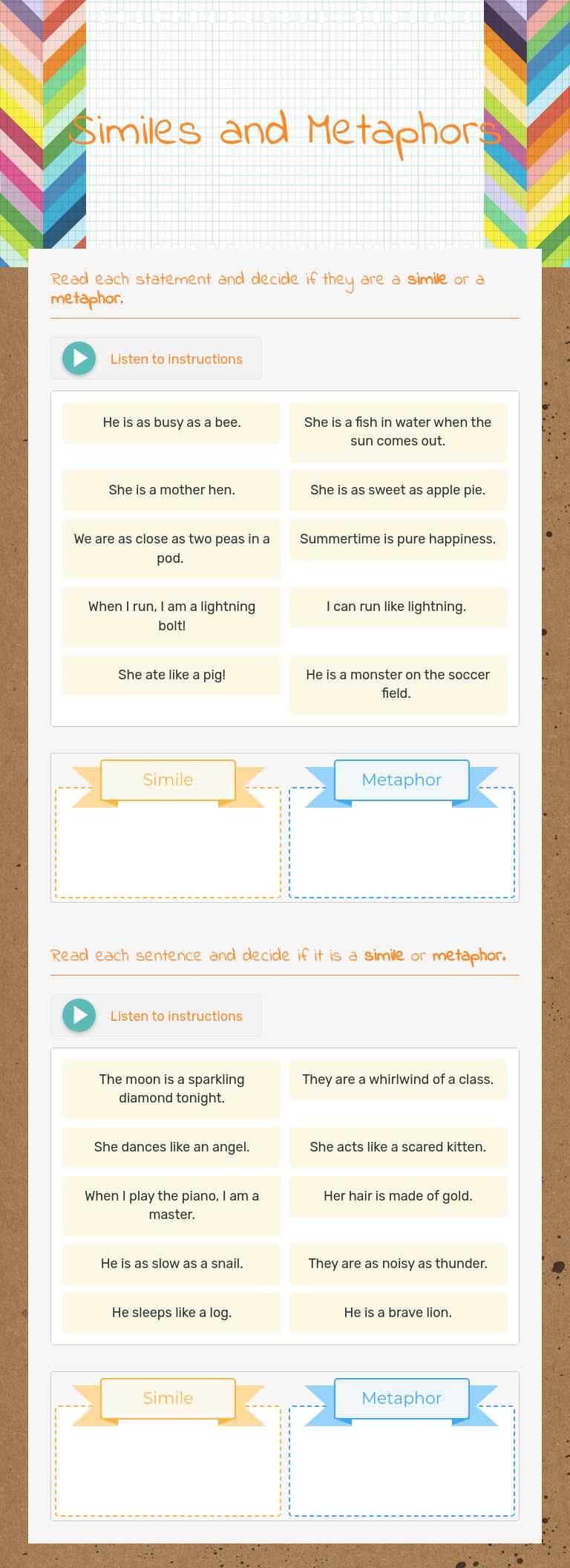 Similes and Metaphors worksheet preview image