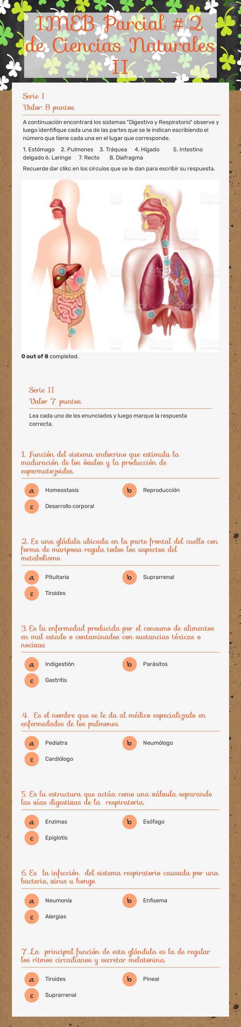 IMEB      Parcial #2 de Ciencias Naturales II worksheet preview