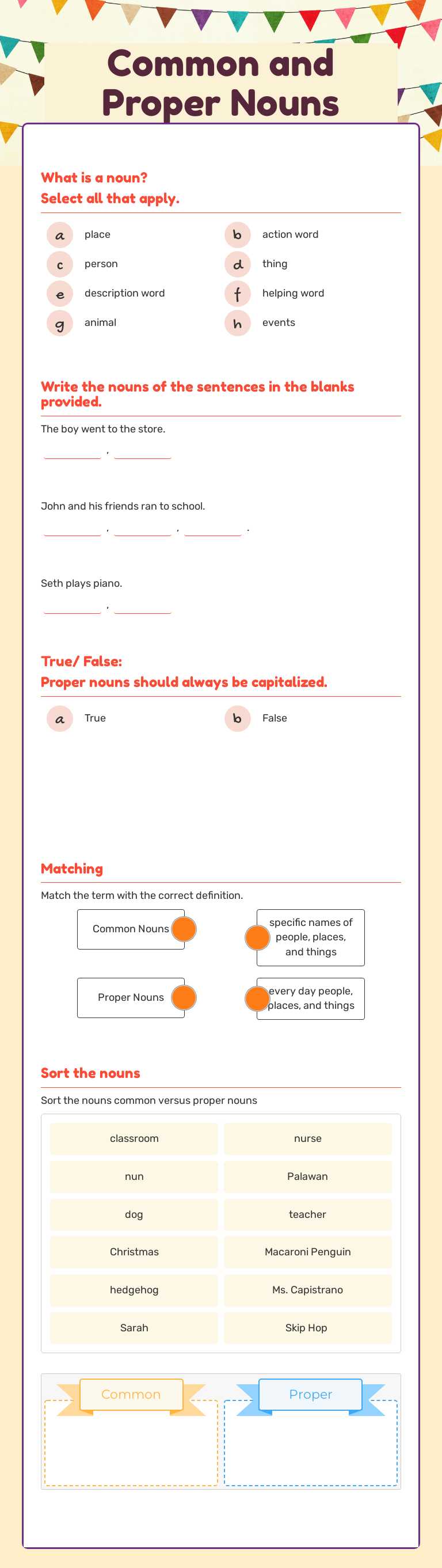 Common and Proper Nouns worksheet preview image
