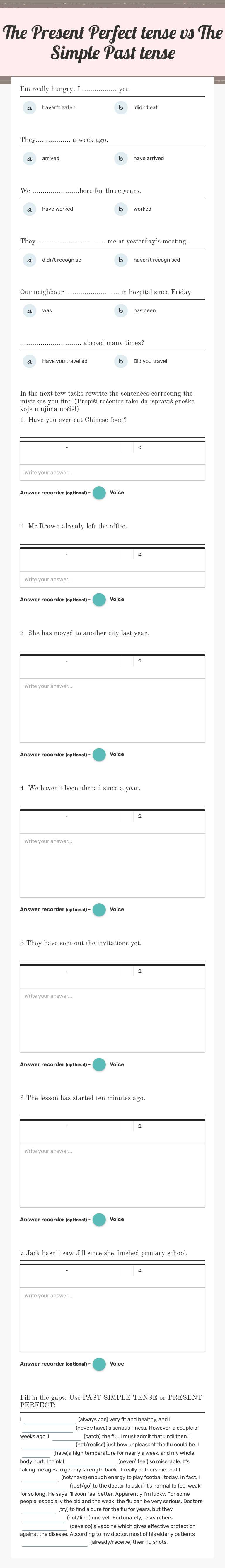 The Present Perfect tense
vs
The Simple Past tense Grade 10 worksheet preview