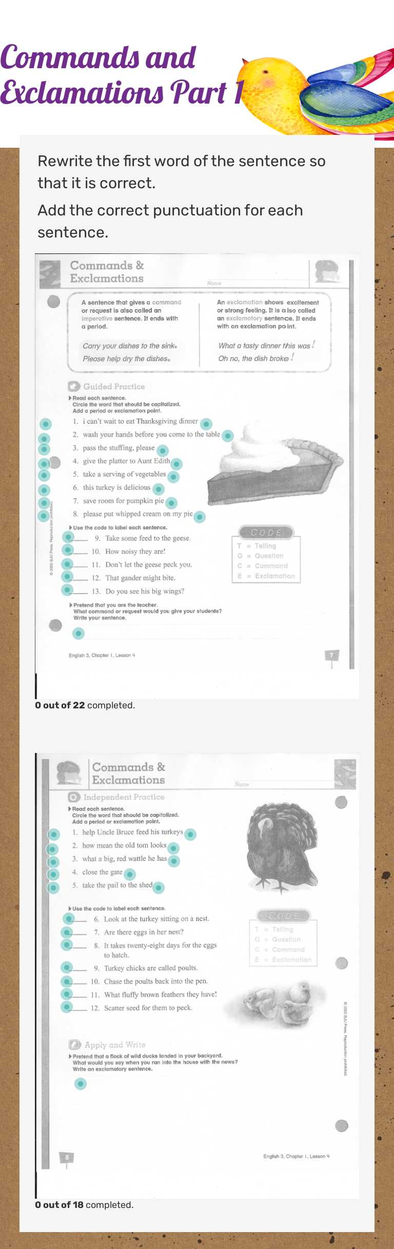 Commands and Exclamations    Part 1 worksheet preview image