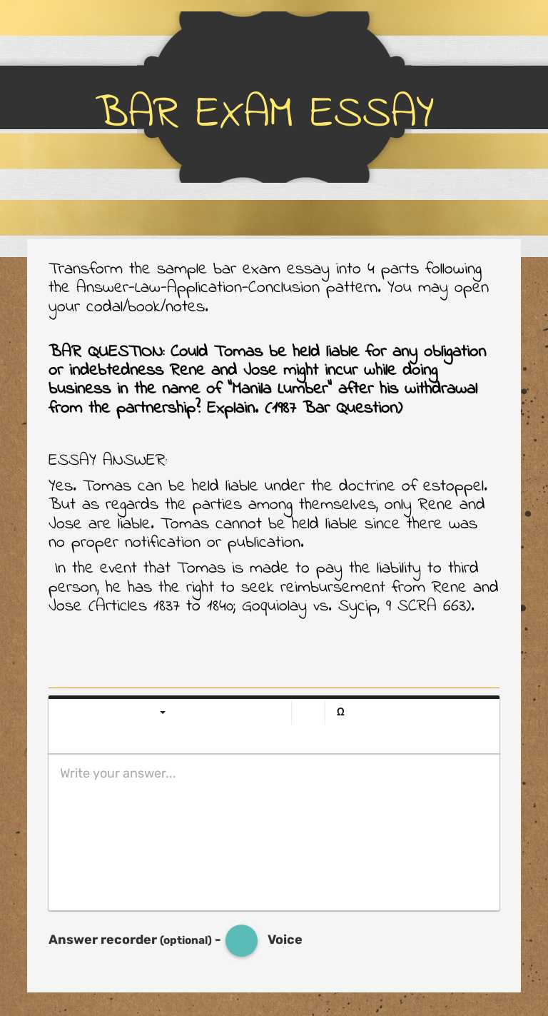 BAR EXAM ESSAY worksheet preview image