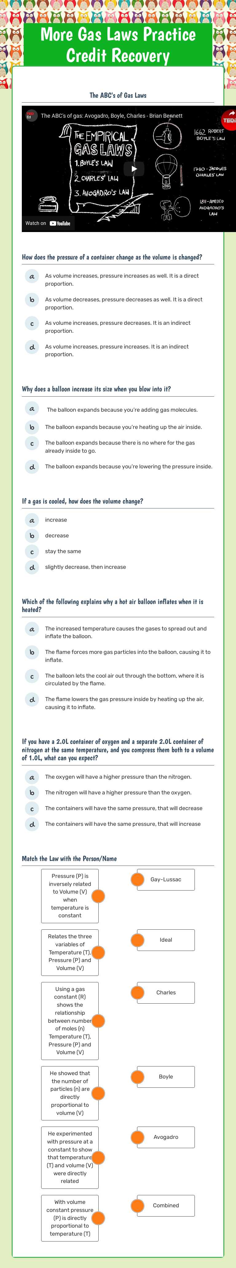 More Gas Laws
Practice Credit Recovery worksheet preview image