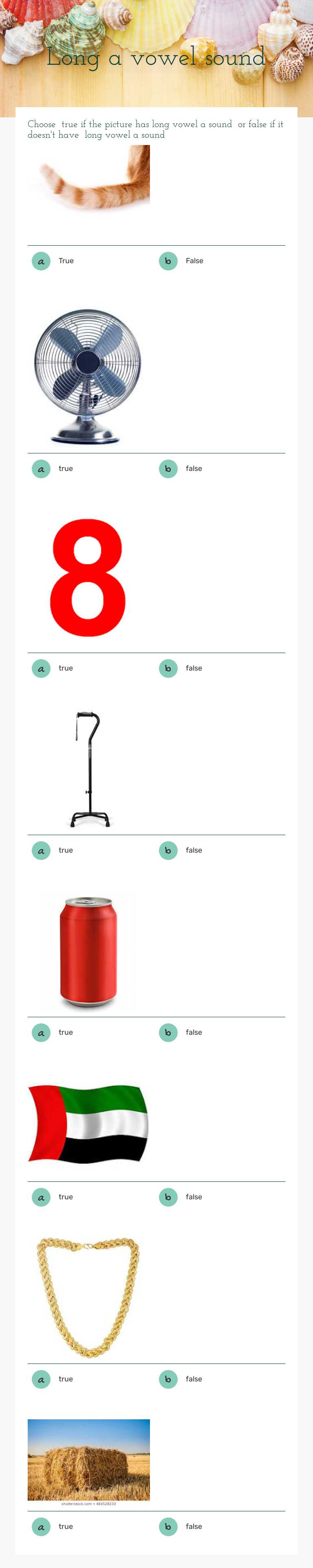 Long a vowel sound worksheet preview image