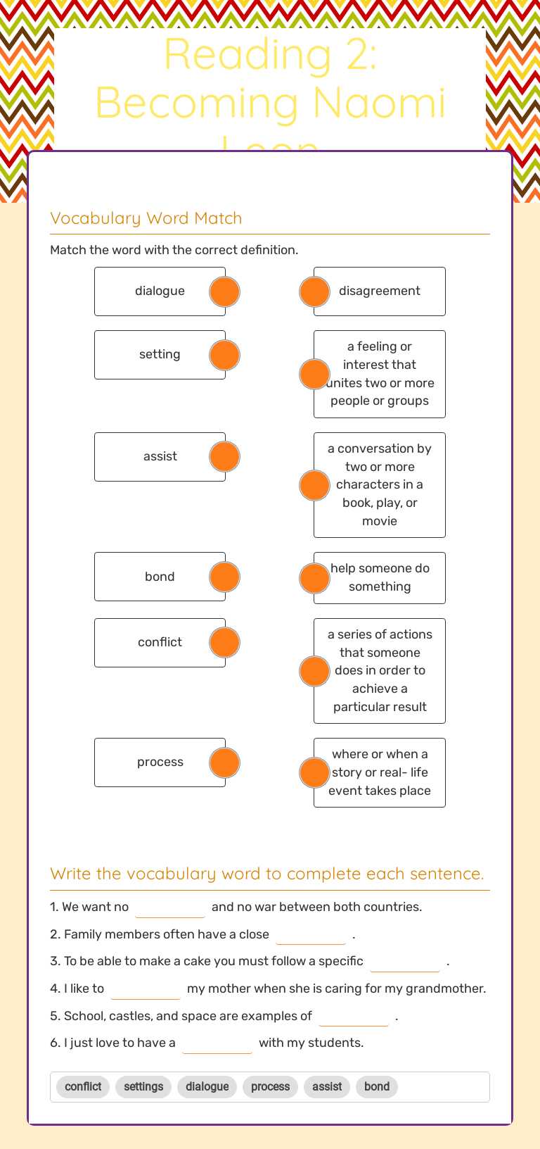 Reading 2: Becoming Naomi Leon worksheet preview image