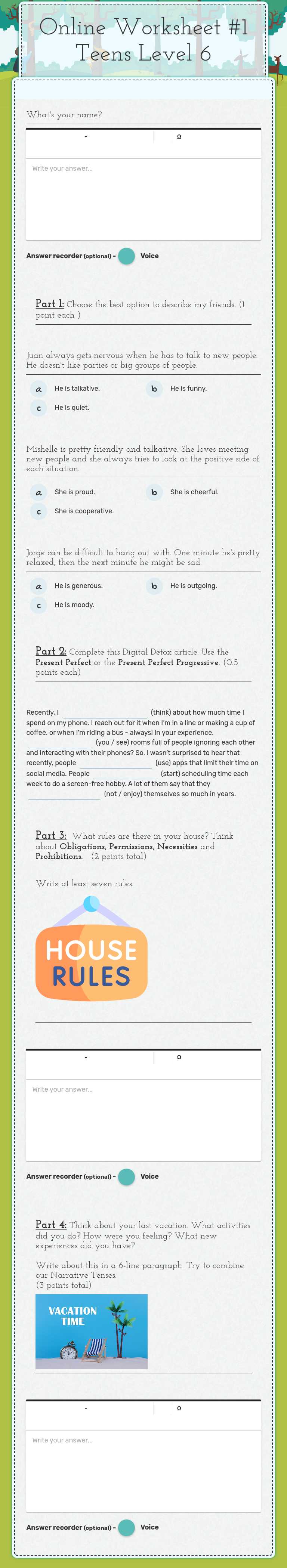 Online Worksheet #1
Teens Level 6 worksheet preview image