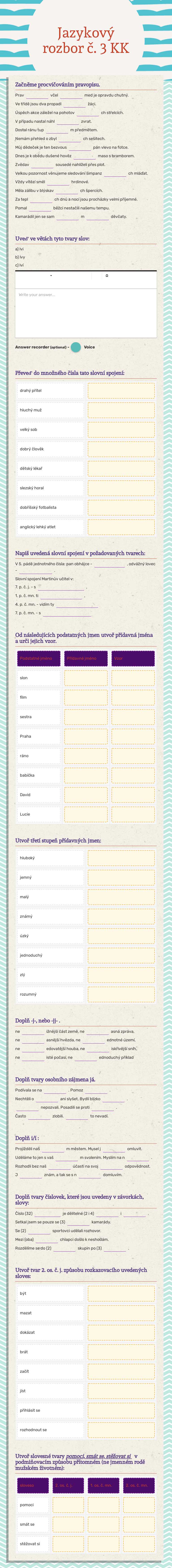 Jazykový rozbor č. 3 KK worksheet preview image