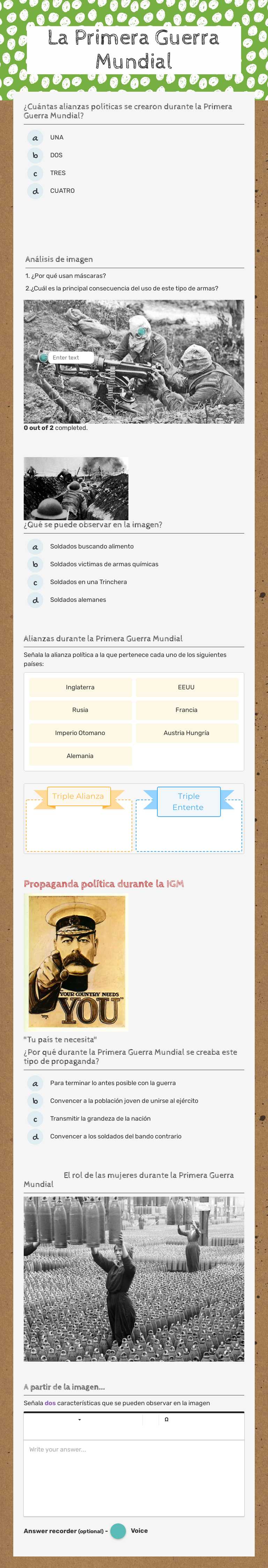 La Primera Guerra Mundial worksheet preview image