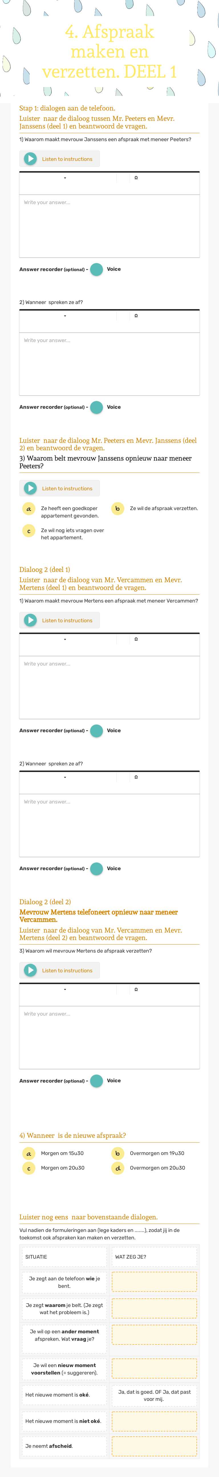 4. Afspraak maken en verzetten. DEEL 1 worksheet preview image