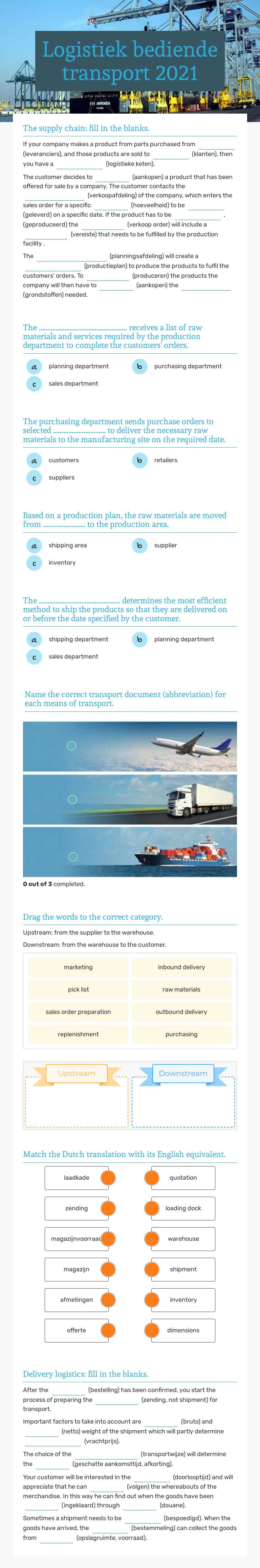 Logistiek bediende transport 2021 worksheet preview image