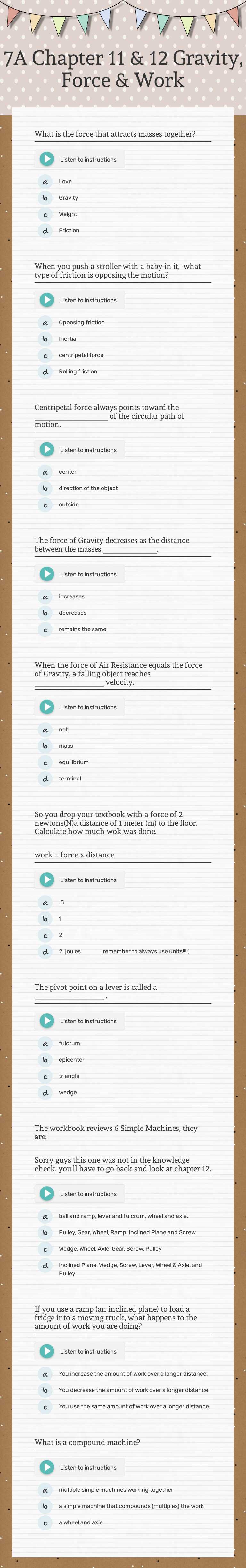 7A Chapter 11 & 12
Gravity, Force & Work worksheet preview image