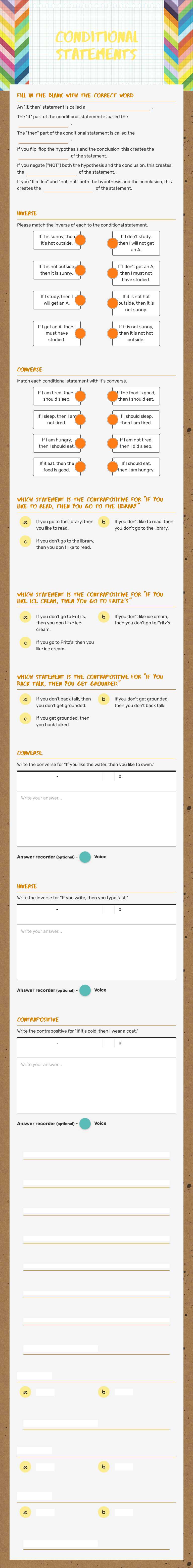 Conditional Statements worksheet preview image