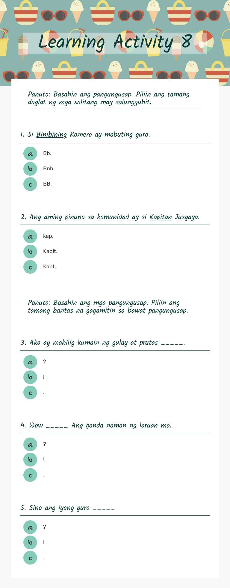 Learning Activity 8 Grade 2 worksheet preview