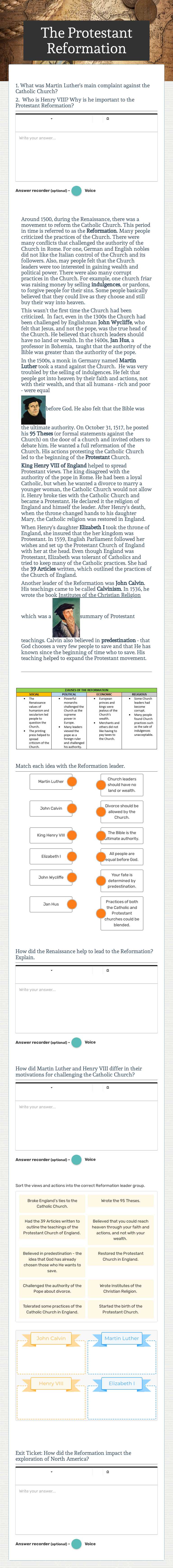 The Protestant Reformation worksheet preview image