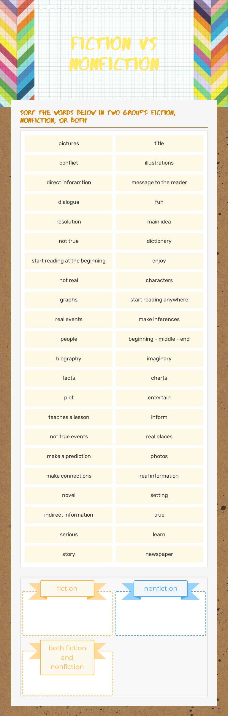 fiction vs nonfiction worksheet preview image