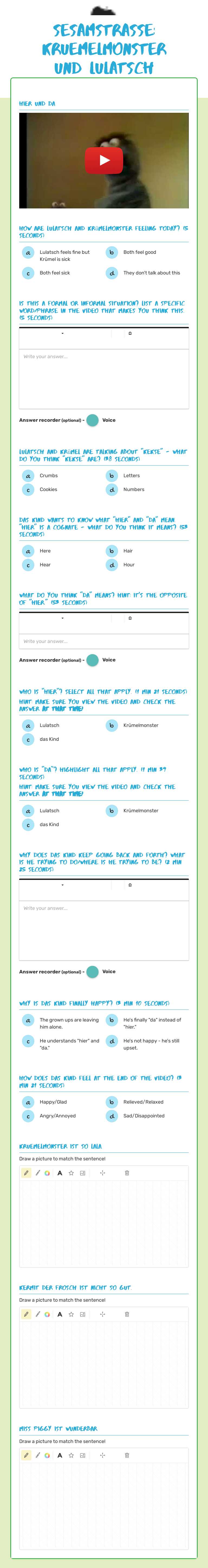 Sesamstrasse: Kruemelmonster und Lulatsch worksheet preview image