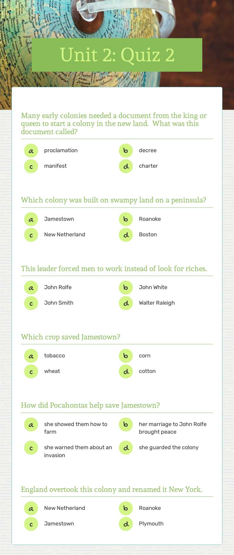Unit 2: Quiz 2 worksheet preview image