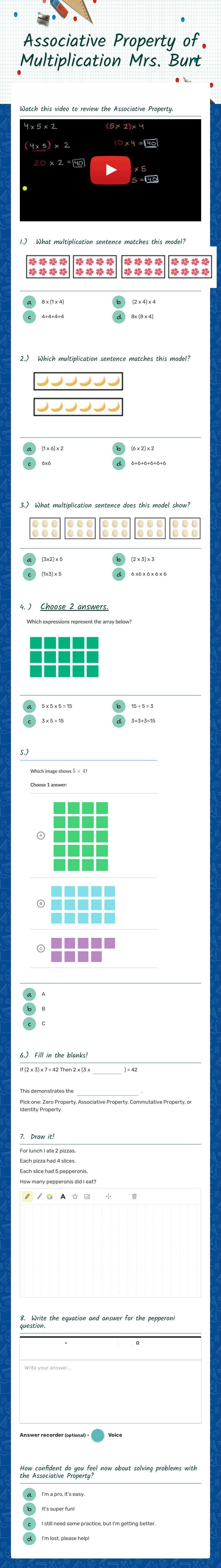 Associative Property of Multiplication  
Mrs. Burt Grade 3 worksheet preview