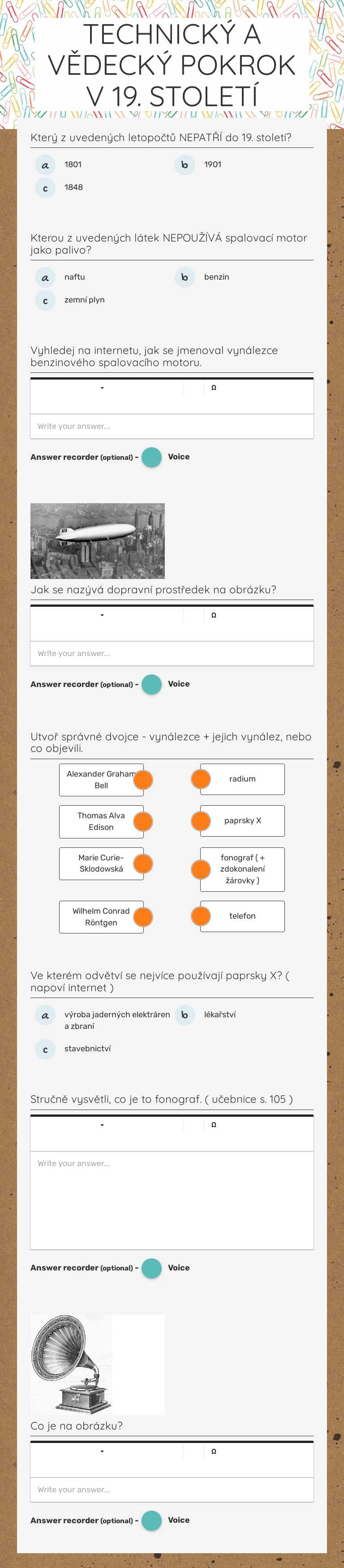 TECHNICKÝ A VĚDECKÝ POKROK V 19. STOLETÍ worksheet preview image