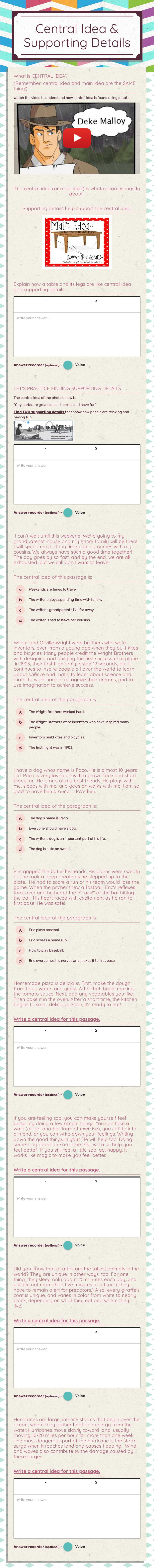 Central Idea & Supporting Details worksheet preview image