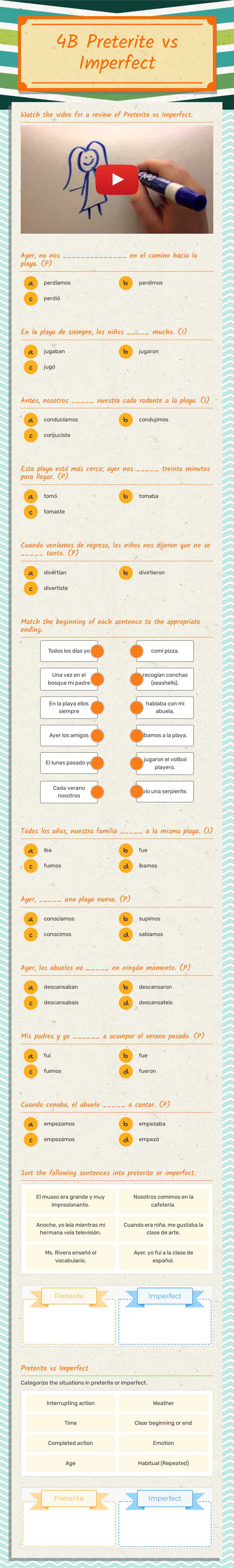 4B Preterite vs Imperfect worksheet preview image