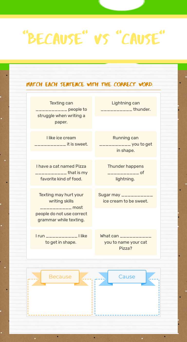 "Because" vs "Cause" Grade 5 worksheet preview