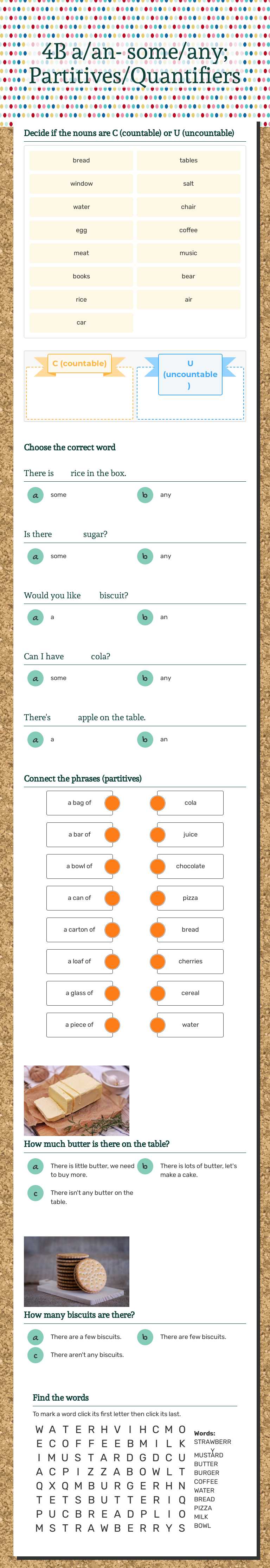 4B a/an- some/any; Partitives/Quantifiers worksheet preview image