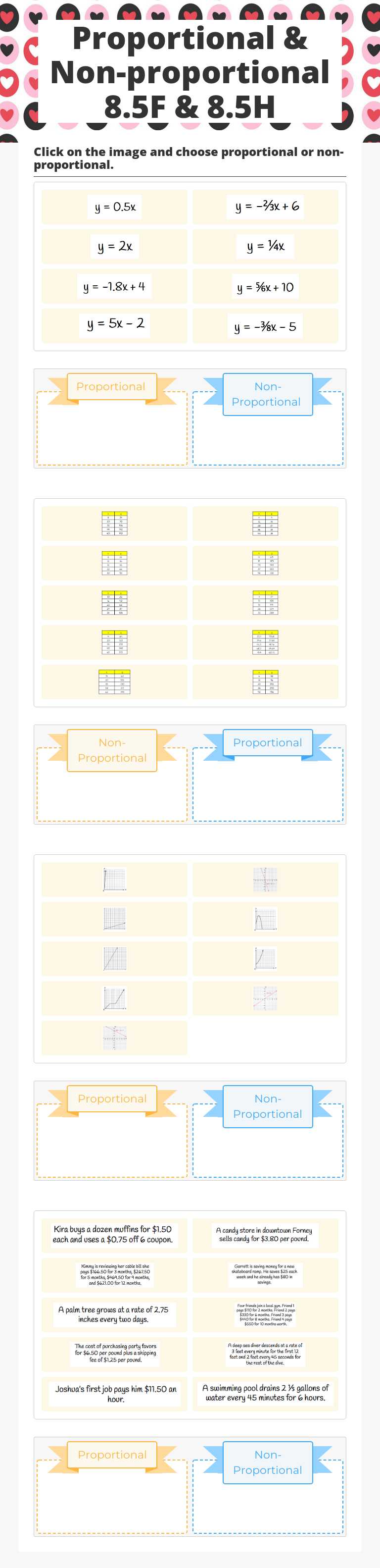 Proportional & Non-proportional  8.5F & 8.5H worksheet preview image