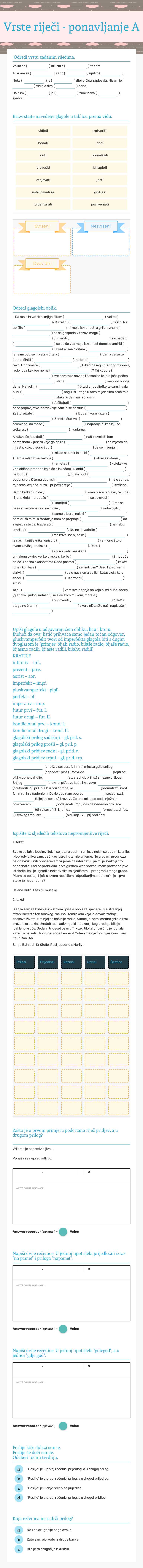 Vrste riječi - ponavljanje A Other worksheet preview