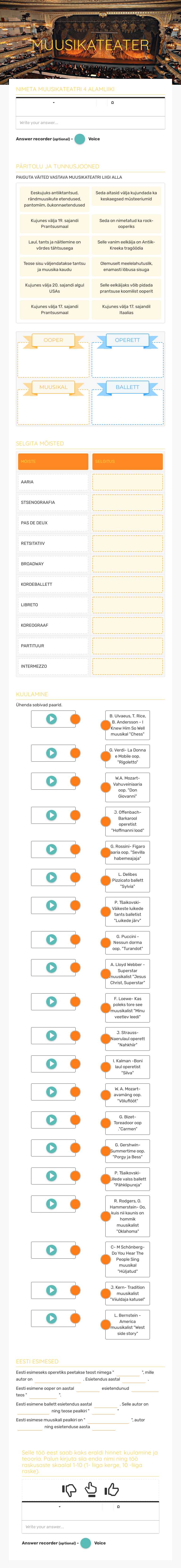 MUUSIKATEATER worksheet preview image