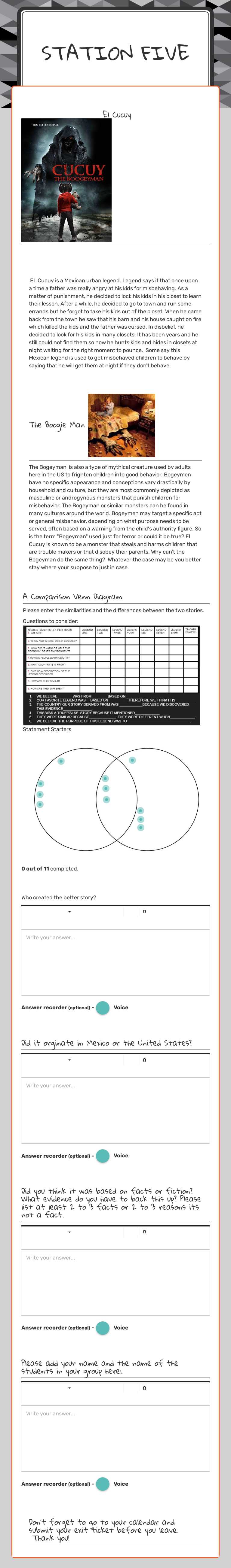 Station Five worksheet preview image