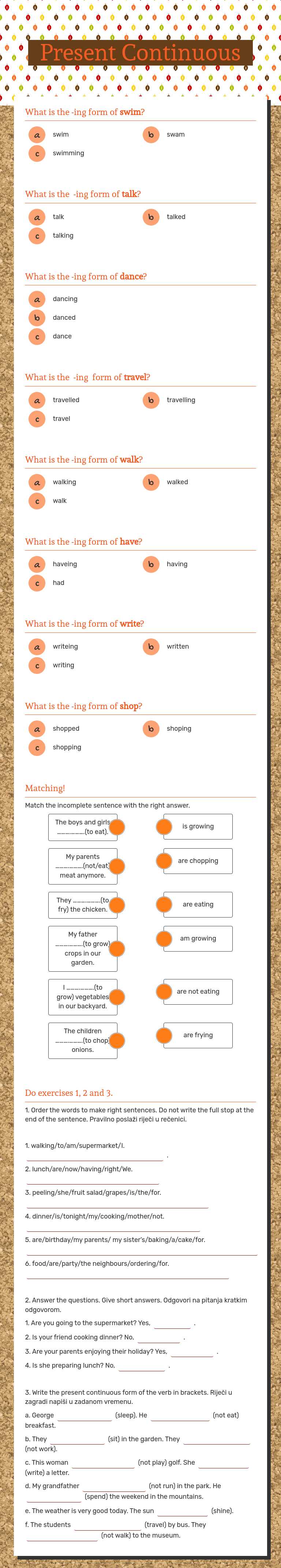 Present Continuous worksheet preview image