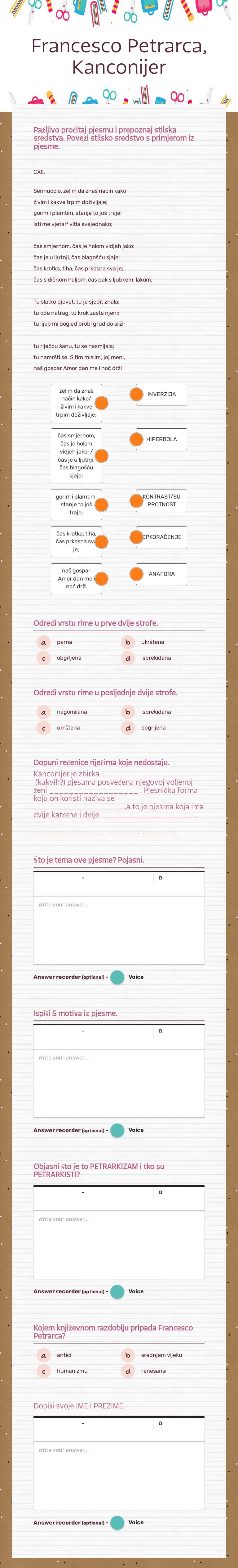 Francesco Petrarca, Kanconijer worksheet preview image