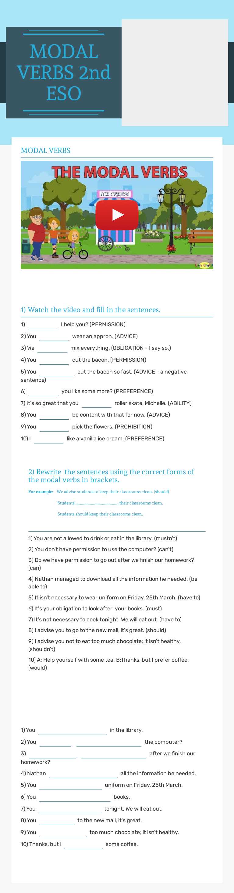 MODAL VERBS 2nd ESO worksheet preview image