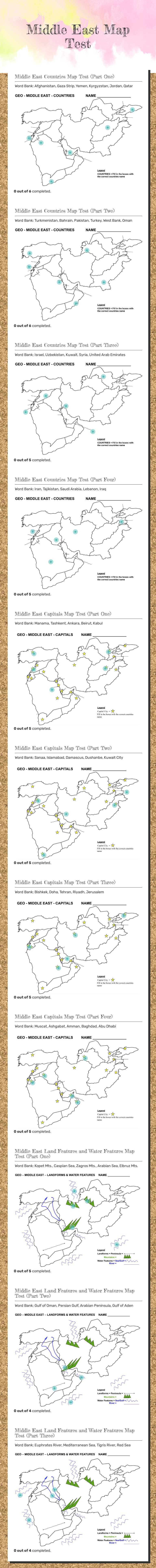 Middle East Map Test worksheet preview image