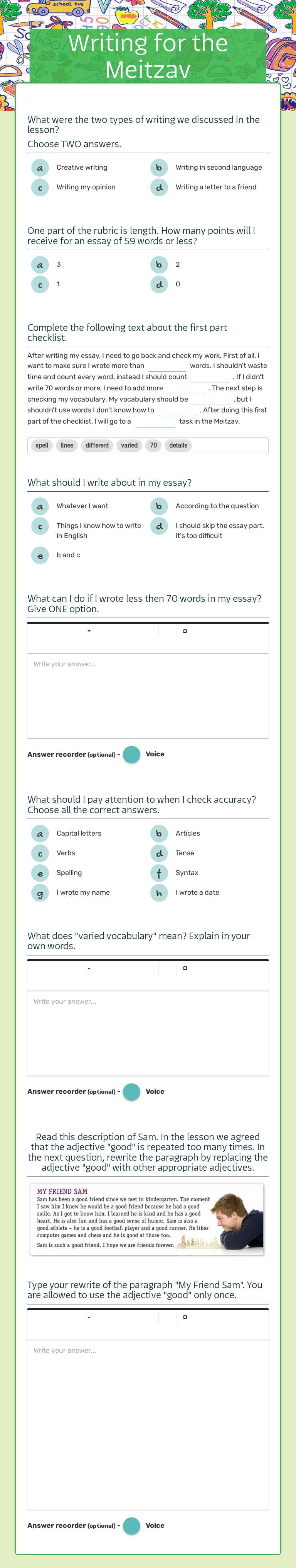 Writing for the Meitzav worksheet preview image