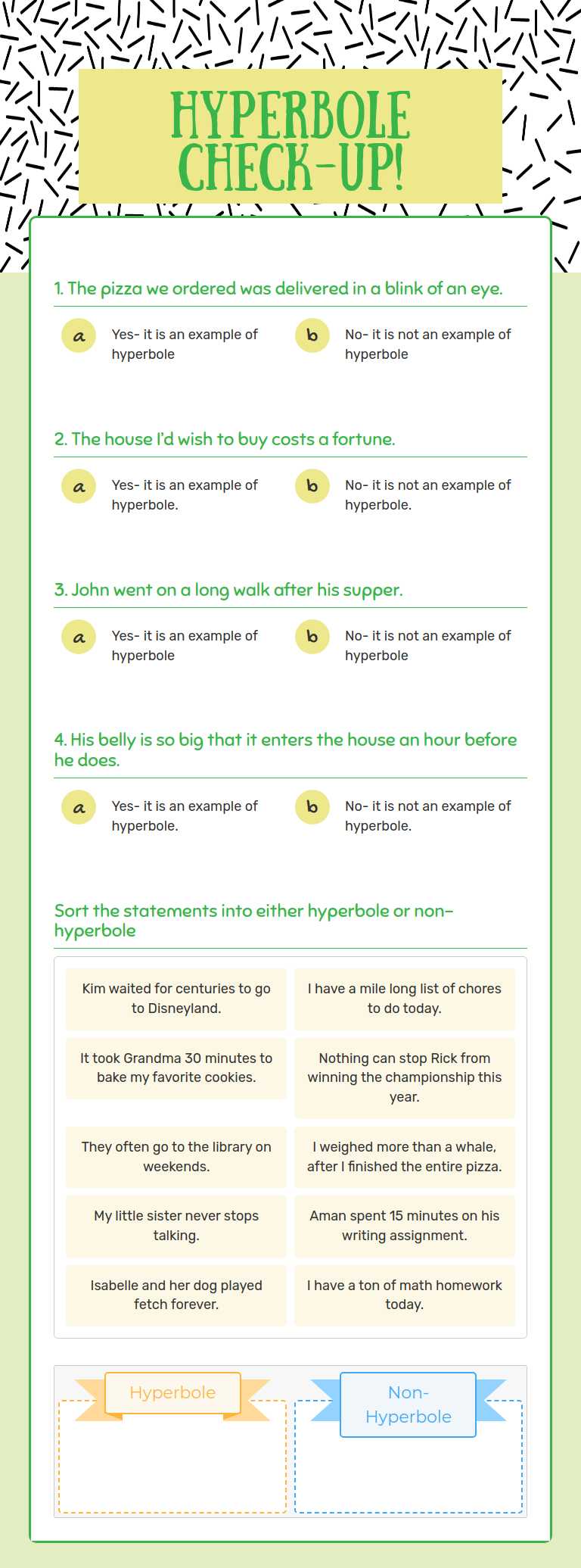 Hyperbole Check-up! worksheet preview image