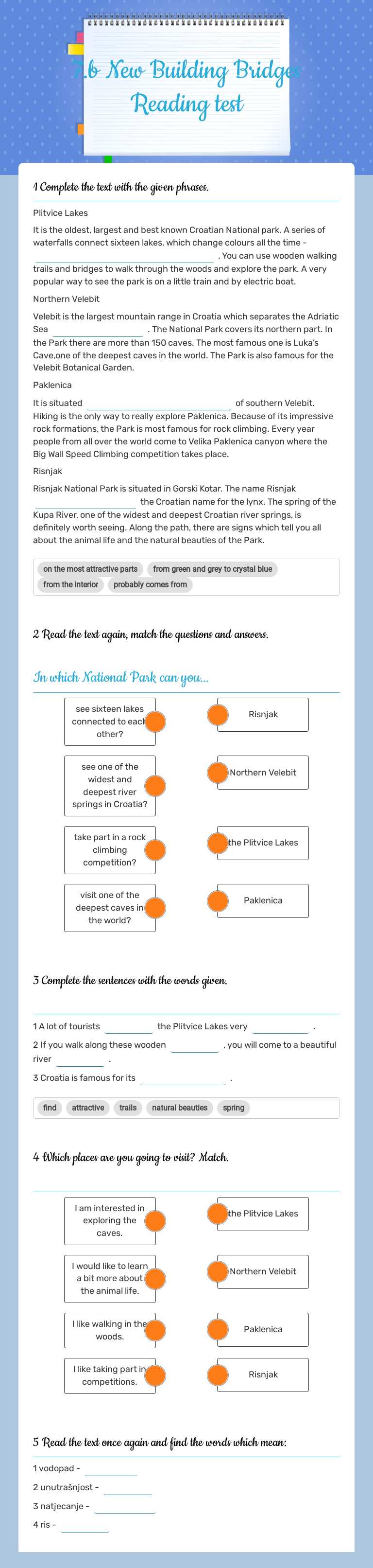 7.b                               New Building Bridges                      Reading test worksheet preview image