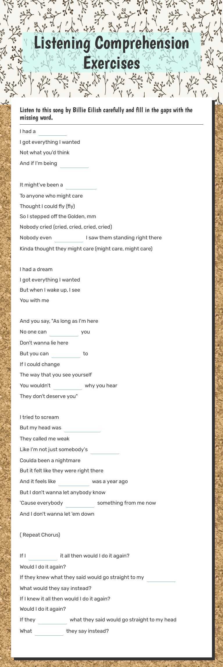 Listening Comprehension Exercises worksheet preview image