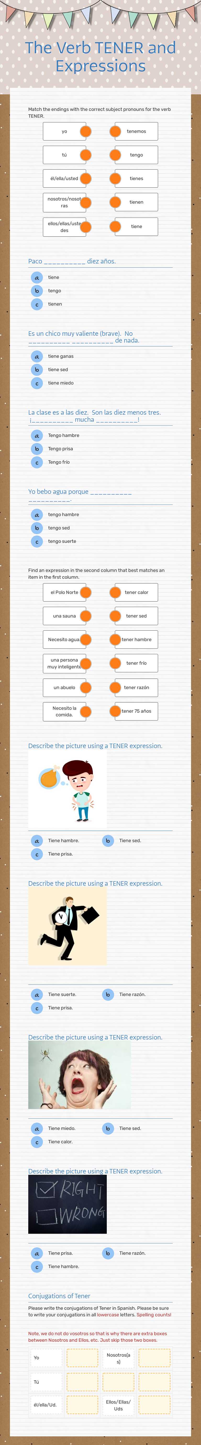 The Verb TENER and Expressions worksheet preview image