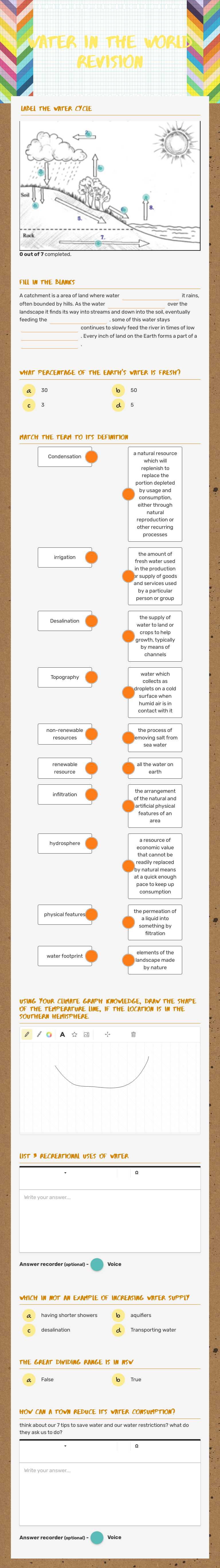 Water in the World revision worksheet preview image
