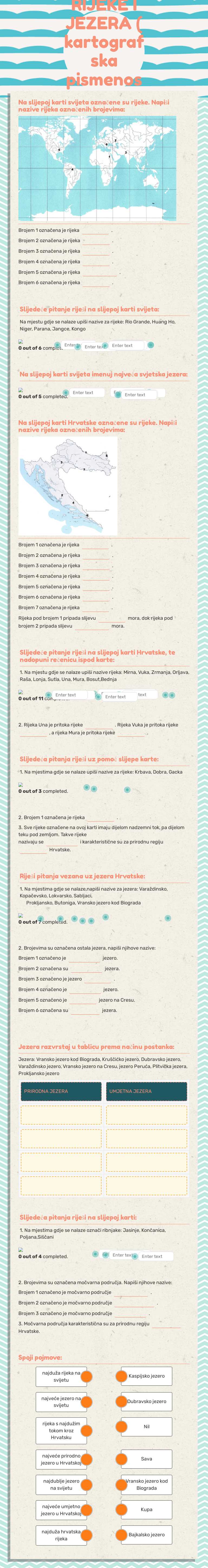 RIJEKE I JEZERA 
( kartografska pismenost) worksheet preview image