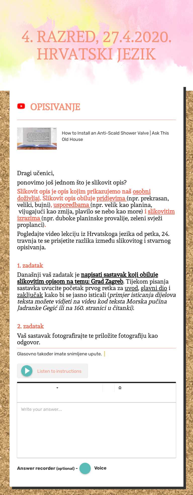 4. RAZRED,            27.4.2020. HRVATSKI JEZIK Other worksheet preview