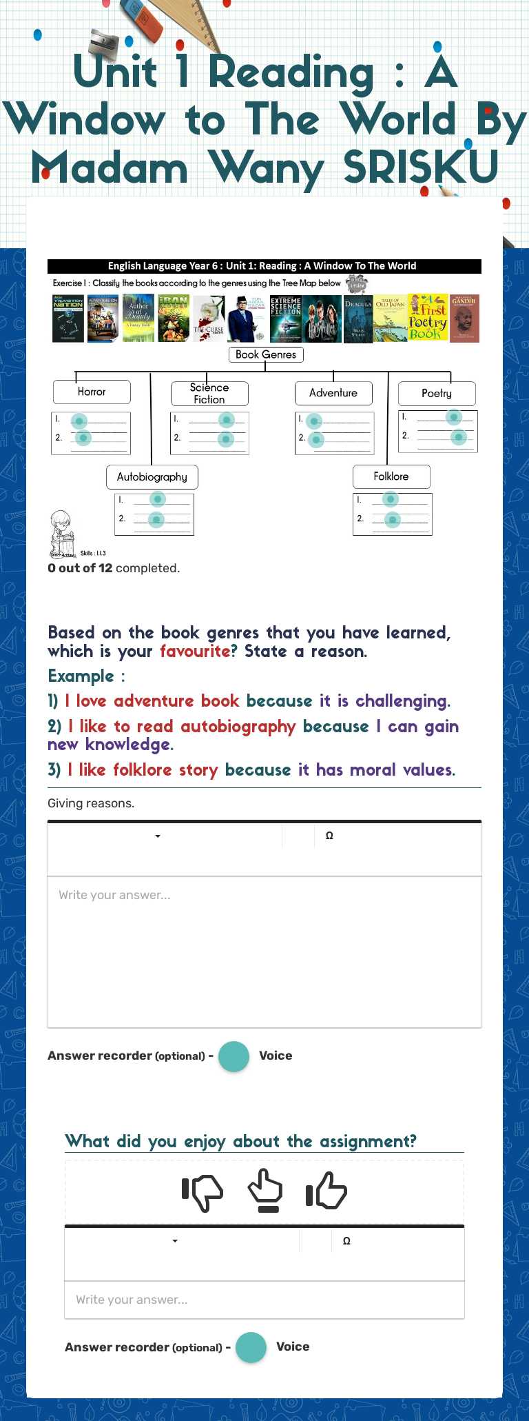 Unit 1 
Reading : A Window to The World
By Madam Wany
SRISKU worksheet preview image